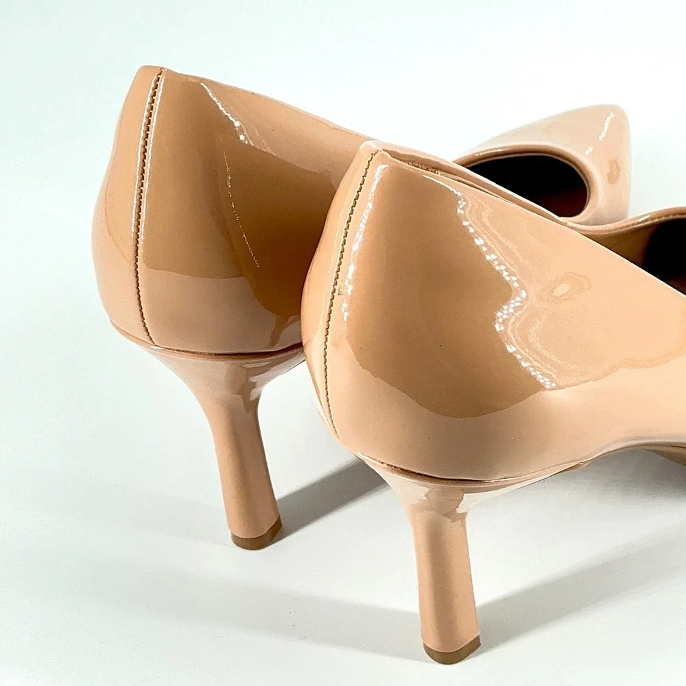 Nordstrom Rack Size 8.5 Pointed Pump Tan Patent Nude Stiletto Heel NEW Paige $99
